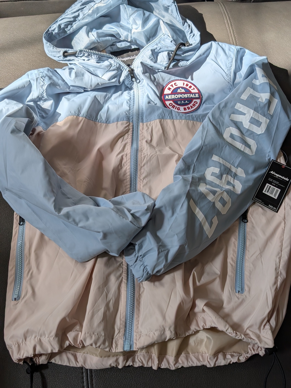 Aeropostale Light Blue and Beige Lightweight Hooded Jacket